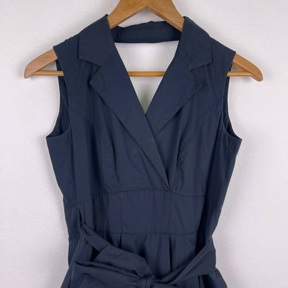 Escada Black Pleated Sleeveless Wrap Knee Length Cotton Dress Women's 32 US 2 - Picture 10 of 15